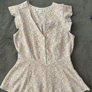 Monteau Floral Button-Front Blouse - Cream